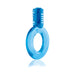 Blue translucent vibrating ring with a small motor attachment designed for enhanced pleasure and performance.