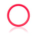 Bright red flexible silicone ring with smooth surface and reflective shadow on white background.
