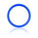 Blue silicone stretchy cock ring with smooth surface and reflective shadow on white background