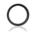 Black silicone cock ring with a smooth finish and reflective surface on a white background.