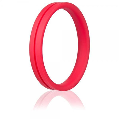 Red seamless silicone ring with wide flat band and smooth texture, designed for comfort and secure fit.