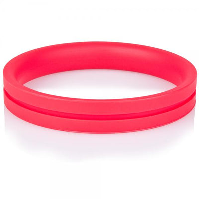 Red silicone ring with a wide, flat band and smooth seamless design for comfortable, secure wear.