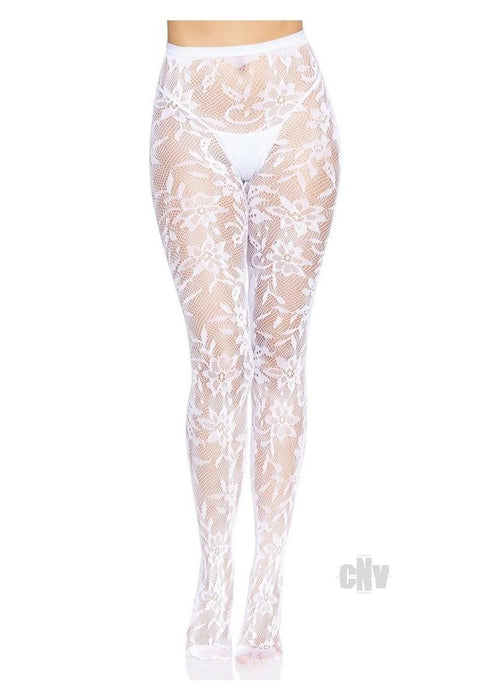 Seamless Chantilly Floral Tights Os Wht - SexToy.com