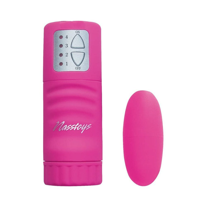 Pink compact multi-speed bullet vibrator with corded control featuring four intensity settings.