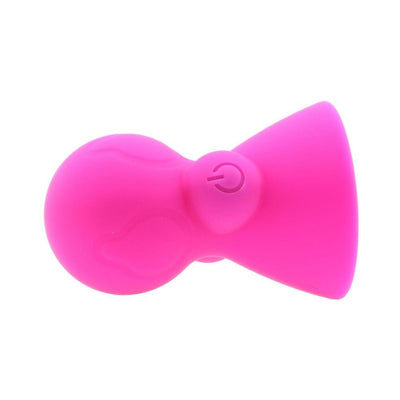 Compact pink silicone nipple sucker with power button for hands-free vibration stimulation.