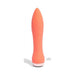Coral-colored silicone bullet vibrator with smooth, tapered design and rounded tip on white background.