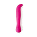 Pink silicone G-spot vibrator with curved tip and smooth ergonomic design on white background.