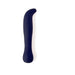 Sleek navy blue silicone G-spot vibrator with curved tip and ergonomic handle on white background.