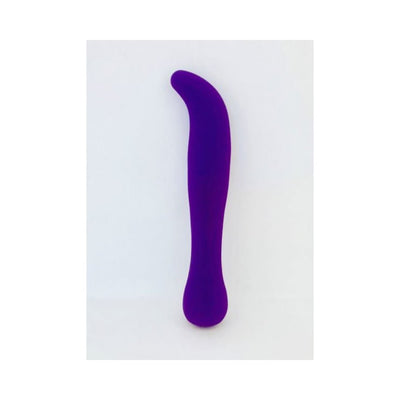 Purple flexible silicone G-spot vibrator with curved tip and smooth ergonomic design.