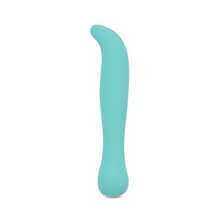Colorado blue flexible silicone G-spot vibrator with curved tip and smooth finish.