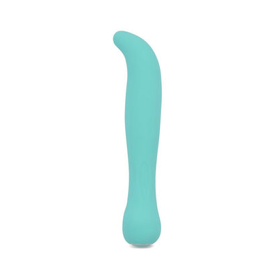 Colorado blue flexible silicone G-spot vibrator with curved tip and smooth finish.