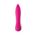 Bright pink silicone mini vibrator with a smooth, tapered design and rounded base on a white background.