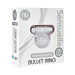 Packaging box of Sensuelle rechargeable bullet ring with clear stretchy design and 7 vibration functions shown on front.