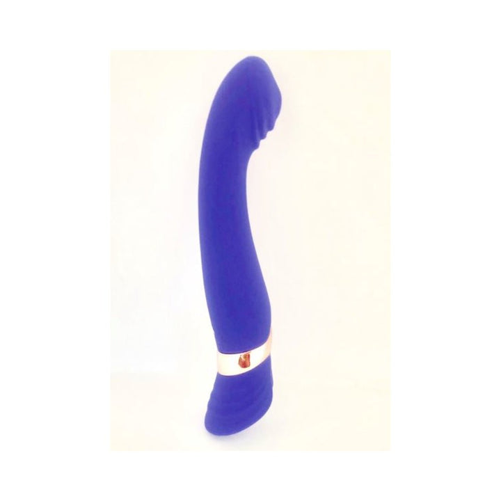Sensuelle Geminii Xlr8 curved purple vibrator with textured tip and gold accent band on white background.
