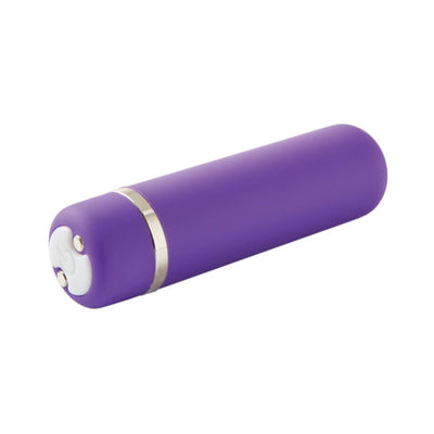 Compact purple bullet vibrator with smooth silicone coating and silver accent ring, designed for versatile external stimulation.