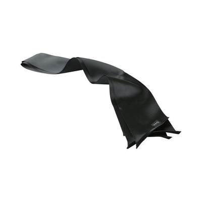 Black silky sash restraints made of smooth polyester fabric, folded and displayed on a white background.