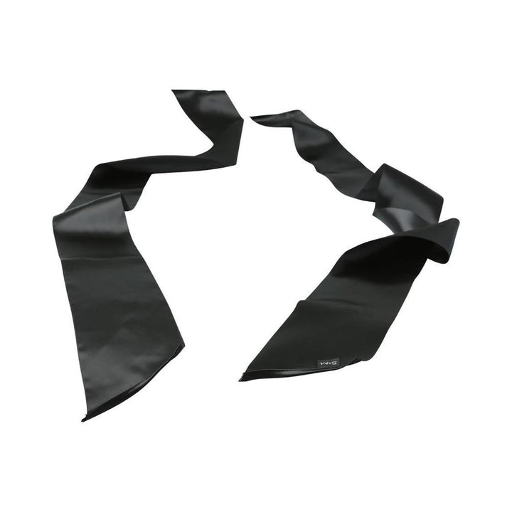 Black silky satin sashes laid out flat, designed for versatile use as restraints or blindfolds.