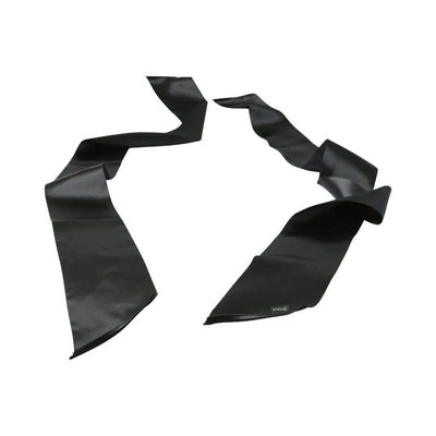 Black silky satin sashes laid out flat, designed for versatile use as restraints or blindfolds.