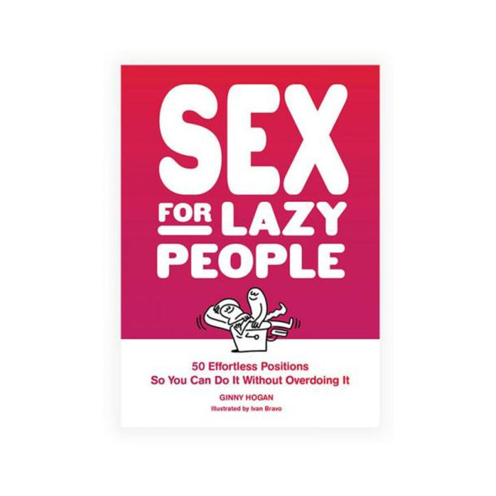Cover of "Sex For Lazy People" book with bold white text on red background and a playful illustration of a couple on a chair.