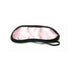 Pink satin eye mask with black trim and elastic strap for a comfortable fit.