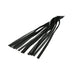 Close-up of black mini flogger whip strands made of soft vinyl and fabric for playful sensory experiences.