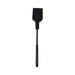 Black vinyl riding crop with a slim handle and flat tip for playful, discreet use.