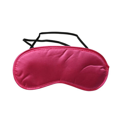 Hot pink satin blindfold with black adjustable straps for sensory play and comfort.
