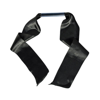 Black silky bit gag with smooth satin sash and clear mouthpiece designed for comfortable, adjustable fit and versatile use.