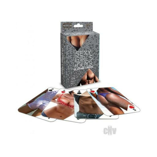 Deck of Sexy Girls and Guys Playing Cards with suggestive images on the card faces and matching packaging box.