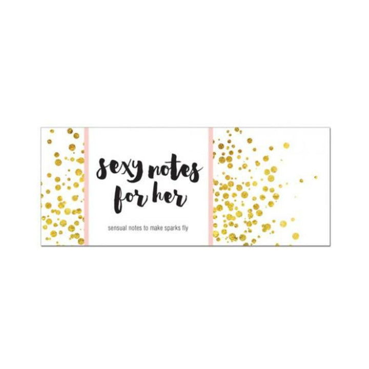 Box of Sexy Notes For Her with gold confetti design and elegant black script on white background