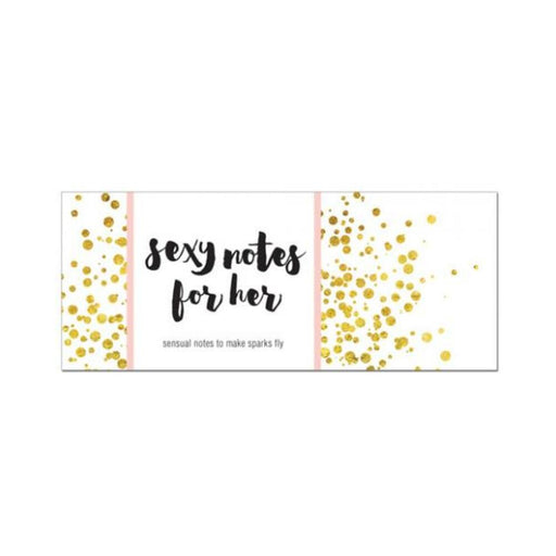 Box of Sexy Notes For Her with gold confetti design and elegant black script on white background
