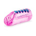 Pink translucent textured male pleasure sleeve with ribbed and beaded interior design.