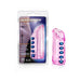 Pink translucent male pleasure sleeve with blue beads, shown in and out of clear retail packaging.