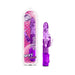 Purple mini rabbit vibrator with butterfly clitoral stimulator and textured shaft shown with packaging.
