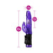Purple translucent Flutter Rabbit vibrator with rotating beads and clitoral stimulator, measuring 8.5 inches total length.