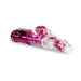 Pink and clear rabbit-style vibrator with textured shaft and control panel on white background