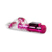 Pink and clear rabbit-style vibrator with control panel and textured shaft on white background.