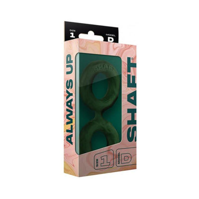 Packaging of Shaft Double C-ring Small size in green silicone with pink and teal box design