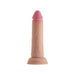 Realistic 6.5-inch flesh-toned silicone dildo with pink tip and suction cup base on white background.