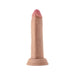 Realistic flesh-toned silicone dildo with suction base, 6.5 inches, detailed texture and pink tip.