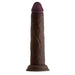 Realistic 8.5-inch dual-layer liquid silicone dildo with suction cup base in dark brown with purple tip.