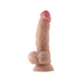 Realistic 7.5-inch liquid silicone dildo with anatomical curve, balls, and suction cup base in pine color.