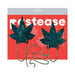 Shattered glass disco ball green weed leaf nipple pasties connected by a gold chain on red Pastease packaging.