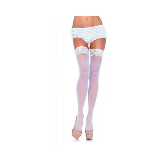 Sheer Thigh High W/ Lace Top Plus White - SexToy.com