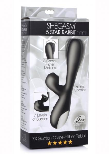 Shegasm 5 Star 7x Suction Come-hither Silicone Rabbit - Black | SexToy.com