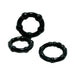 Set of three black textured pleasure rings with raised knubbs, designed for enhanced stimulation and comfort.