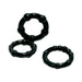 Set of three black textured pleasure rings with raised knubbs for enhanced stimulation.