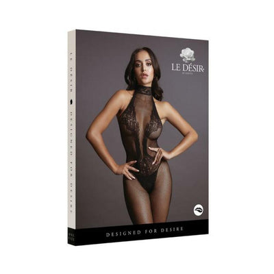 Shots Le Desir Fishnet & Lace High-neck Bodystocking Black O/s | SexToy.com