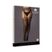 Plus size fishnet garterbelt stockings with open design and circular patterns on thighs and waist.