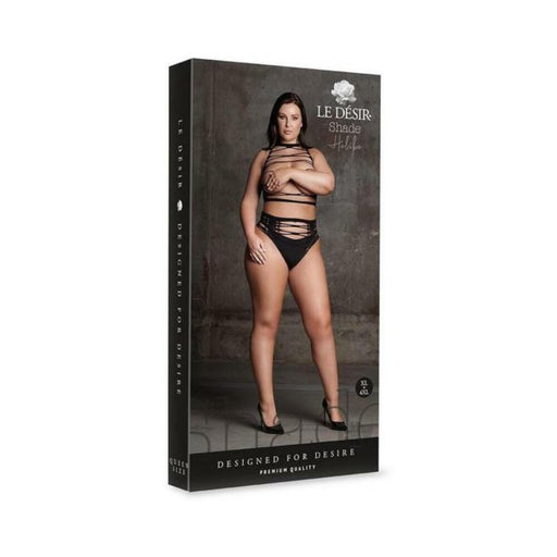 Shots Le Desir Shade Helike Xlv 2-piece With Open Cups, Crop Top & Panty Black Queen Size | SexToy.com